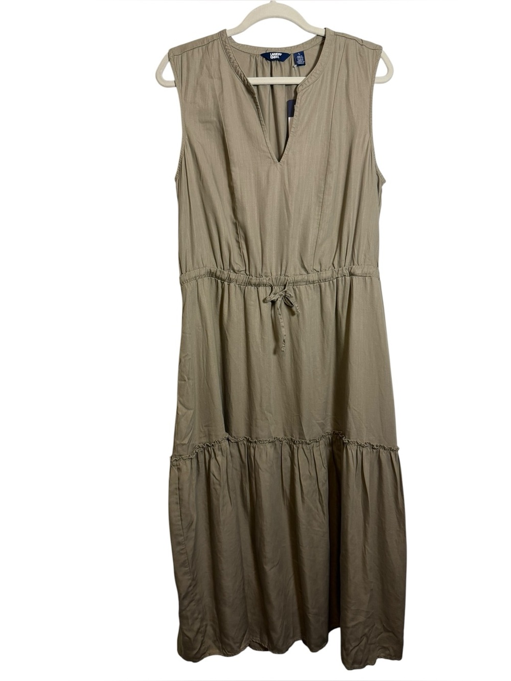 NWT Lands' End Women's Sleeveless Denim Midi Dress - Tan